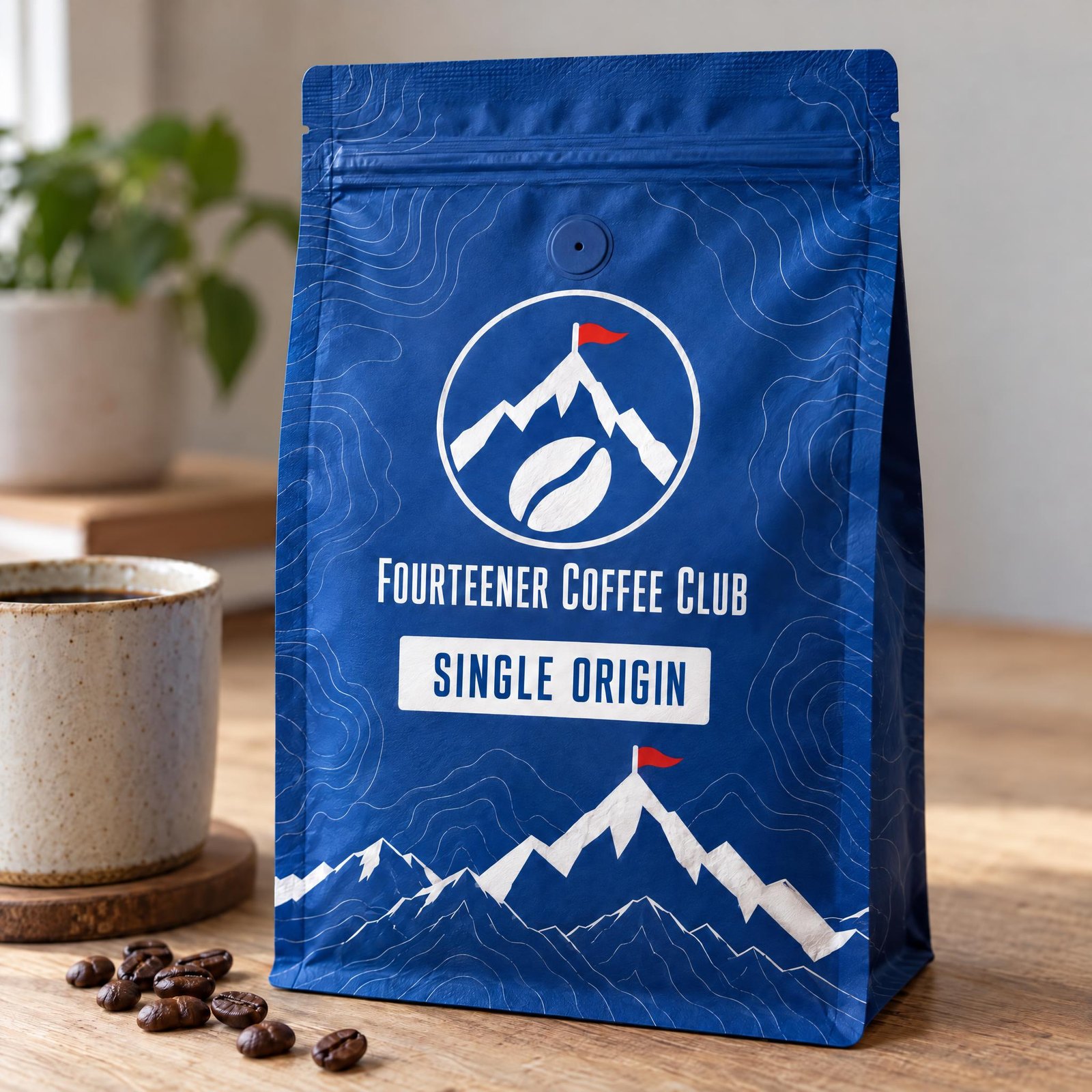 A bag of single origin coffee on a table
